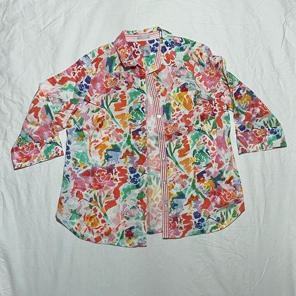 Chico's Tops - Chico's Colorful Linen Button-Up Blouse
